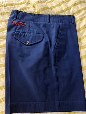 Gucci Blue Embroidered Logo Tailored Shorts Size 52